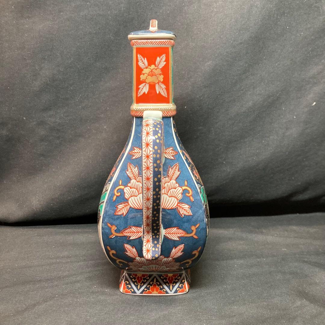 【新品未使用】有田焼 林九郎窯 染錦牡丹流水文手付面取水注