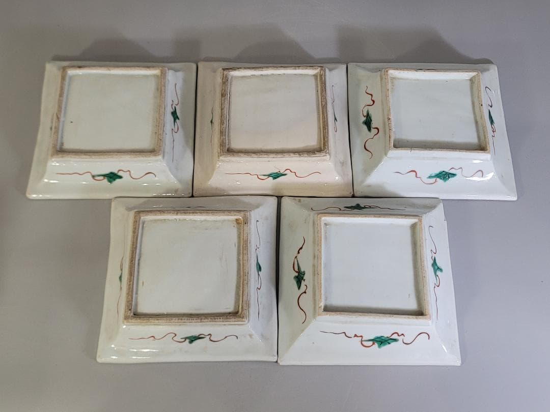 古美術 中国 呉須 赤絵 四角 皿 5個