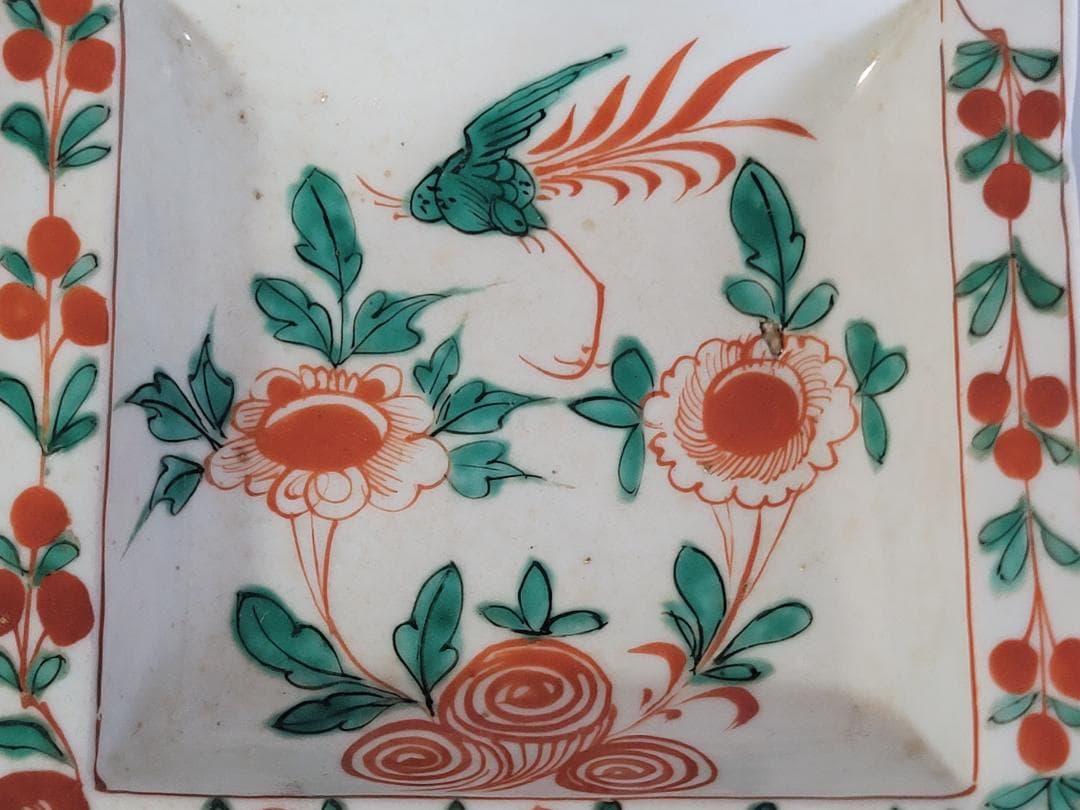 古美術 中国 呉須 赤絵 四角 皿 5個