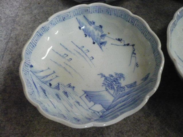 伊万里焼染付線描き海辺風景図なます皿9枚 [B31639]