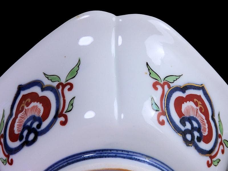 大聖寺伊万里　金襴手　窓絵　牡丹に菊　獅子の図　四方角向付　B347AS-CWq