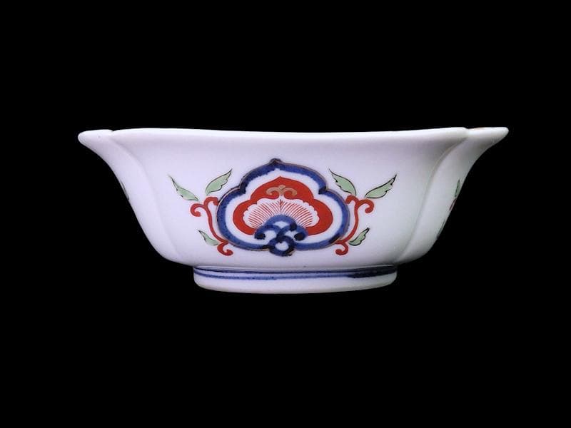 大聖寺伊万里　金襴手　窓絵　牡丹に菊　獅子の図　四方角向付　B347AS-CWq