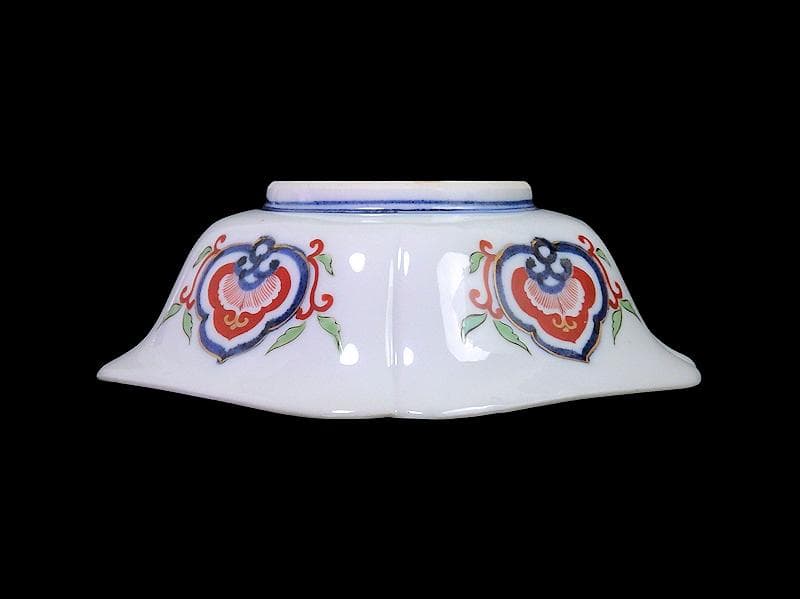 大聖寺伊万里　金襴手　窓絵　牡丹に菊　獅子の図　四方角向付　B347AS-CWq