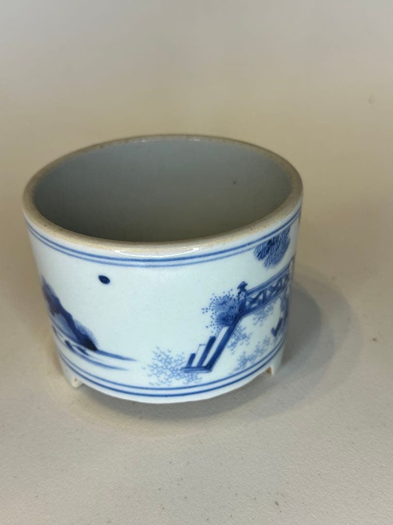 明代 人物染付 香炉 中国古陶磁 骨董品 香道具