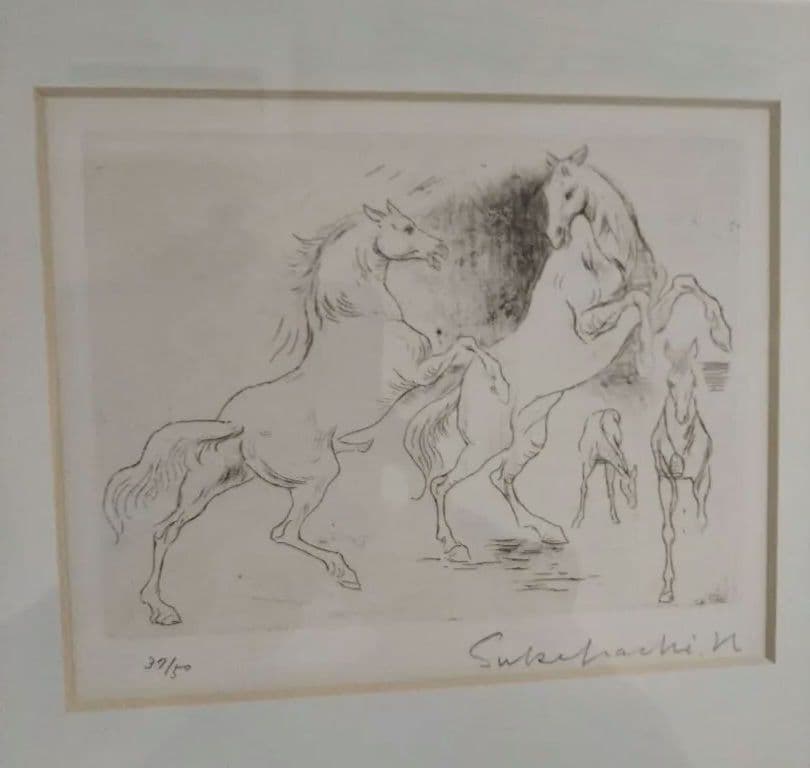 加藤助八。馬のエッチング　作品 　37/50