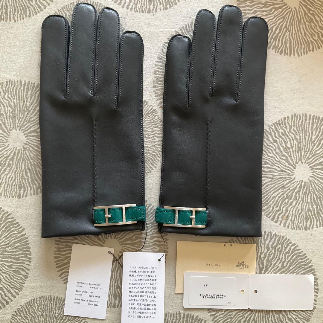 HERMES エルメス　レザーグローブ グレー　サイズ8.5