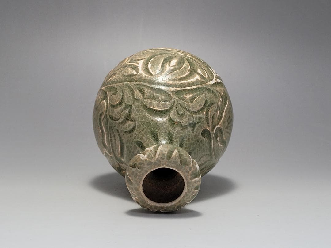 耀州窯 陰刻花紋 宋元時代 時代唐物 高さ約11.4cm