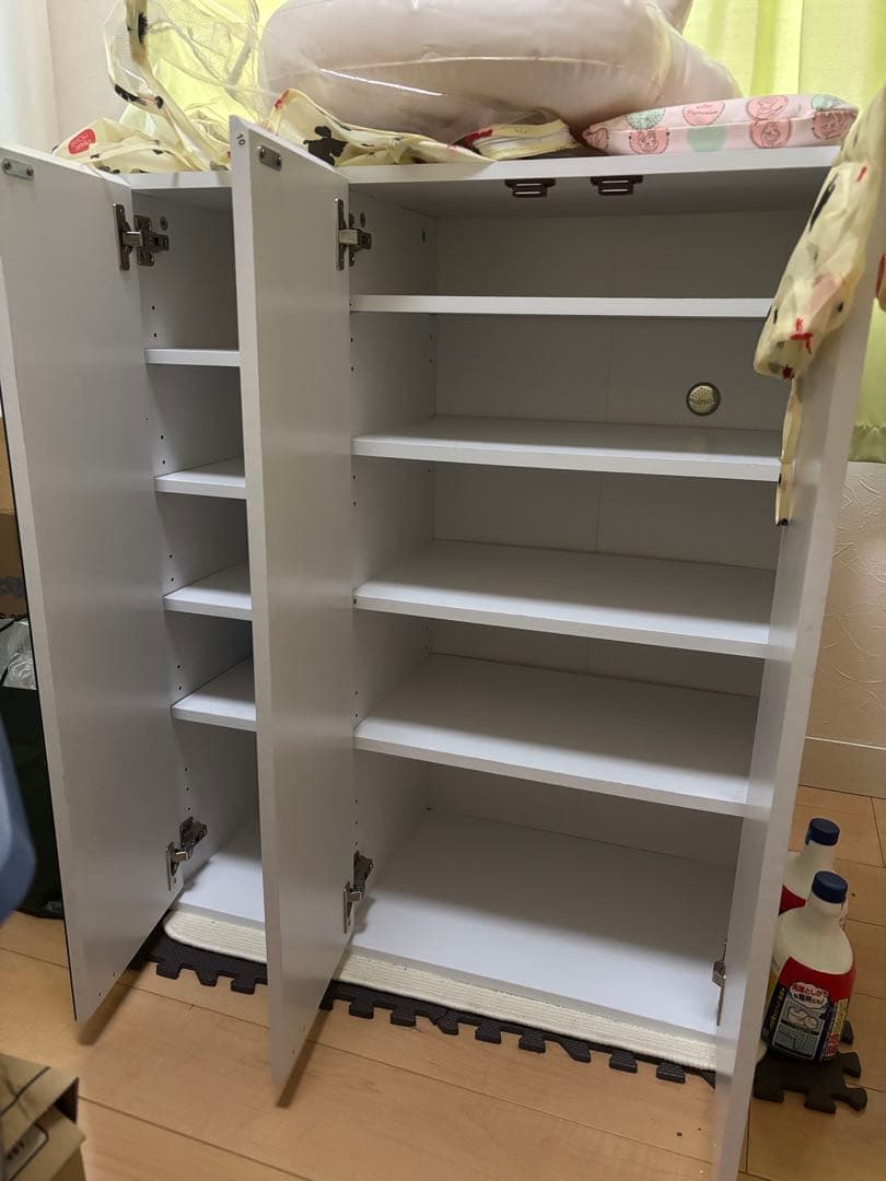 【1月限定】ホワイト靴箱 ミラー付き 可動棚