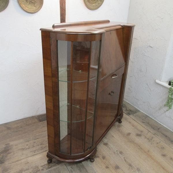 イギリス アンティーク 家具 サイドバイサイド ビューロー 飾り棚 6142e