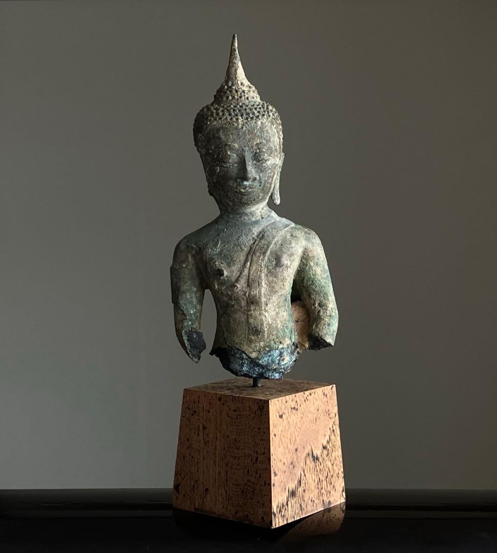 【抜群の表情 タイ青銅古仏】アユタヤ王朝初期〜中期14〜15世紀頃 骨董仏教美術