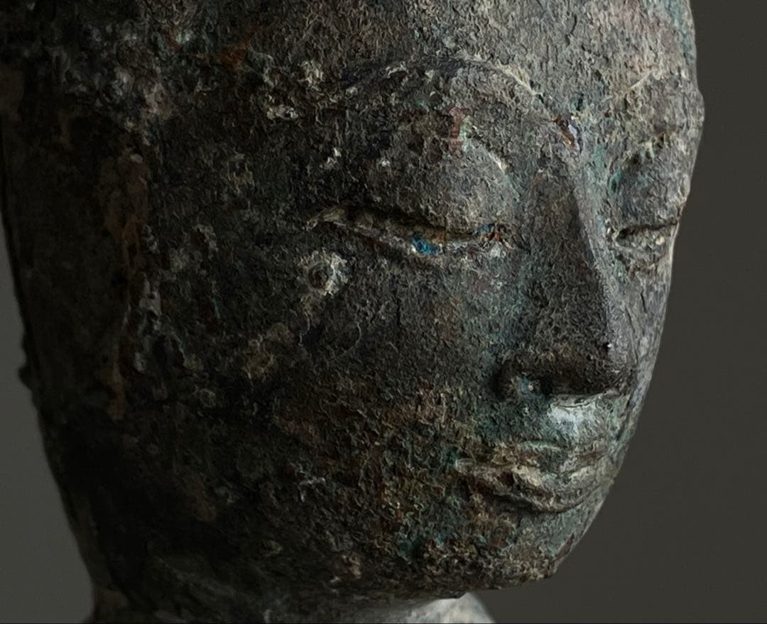 【抜群の表情 タイ青銅古仏】アユタヤ王朝初期〜中期14〜15世紀頃 骨董仏教美術