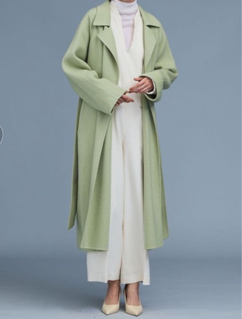 1089y 美品 ノーク ロングウールチェスターコート ライトグリーン M