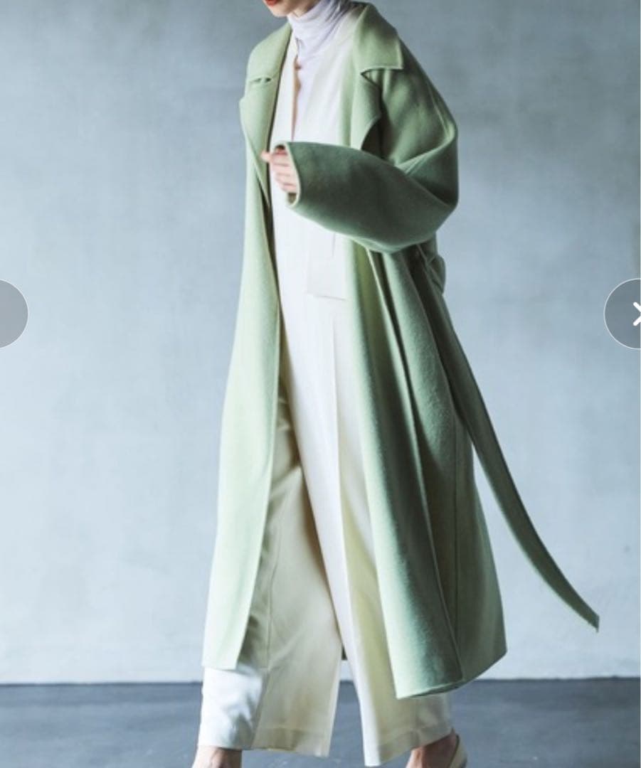 1089y 美品 ノーク ロングウールチェスターコート ライトグリーン M