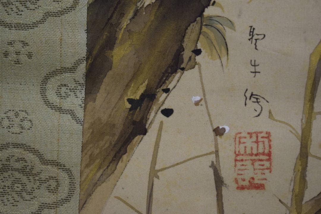 真作/北上聖牛/白梅蓑虫図/梅花ミノムシ図/布袋屋掛軸HI-400