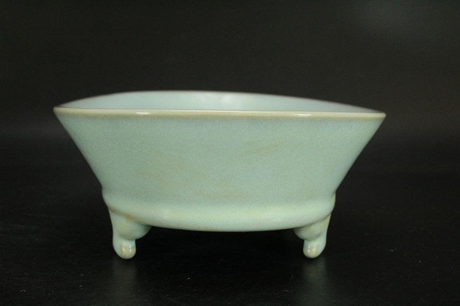 中国美術 青釉 楕円形 盤 水盤 洗 23.3cmx16.7cm(LC315)