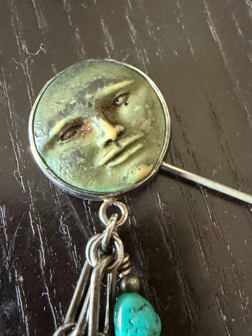 シルバー925 ヴィンテージ ピンブローチ 月 顔 星 モチーフ