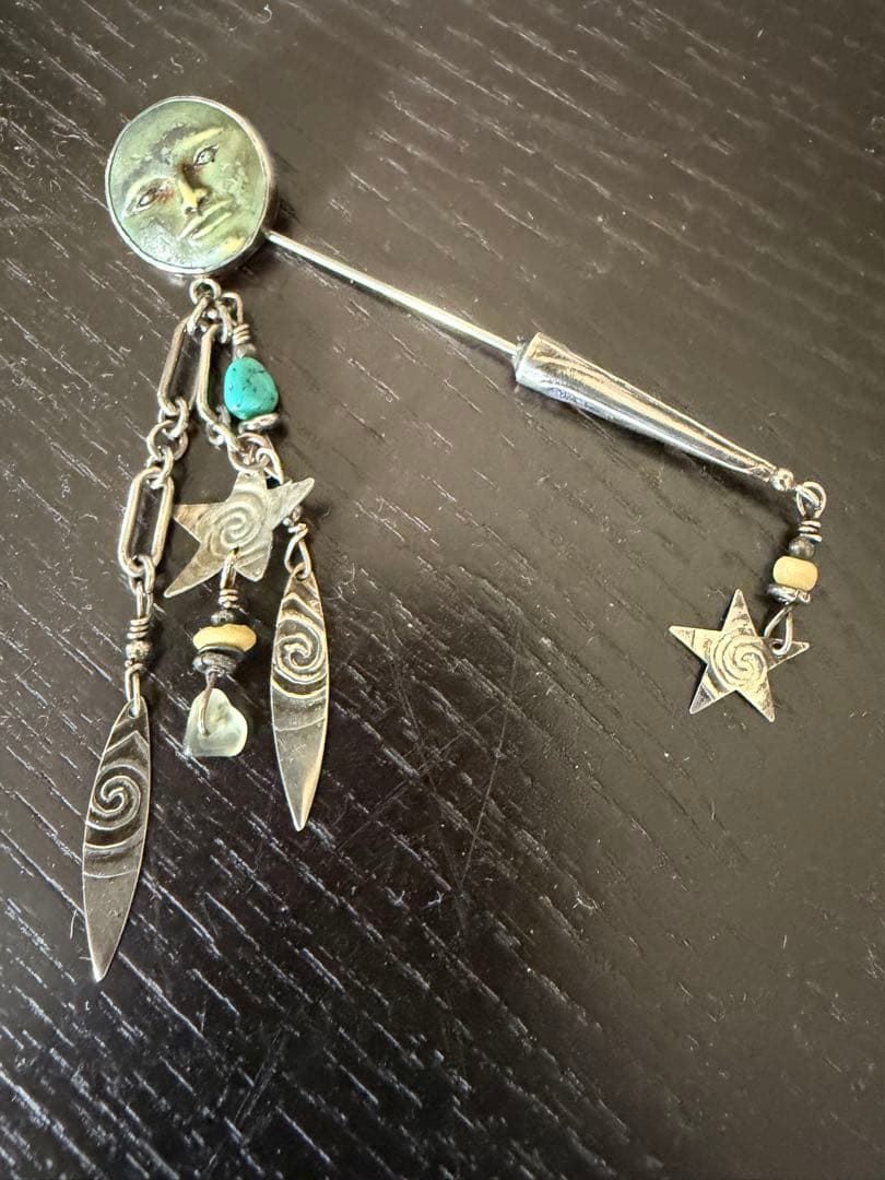 シルバー925 ヴィンテージ ピンブローチ 月 顔 星 モチーフ