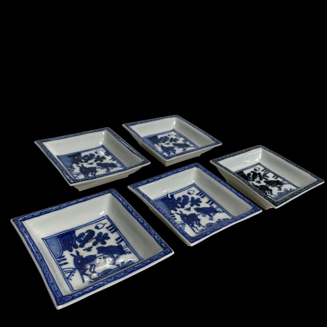 永楽善五郎 染付鹿猿四方皿 小皿 角皿 五客 永楽妙全 染付