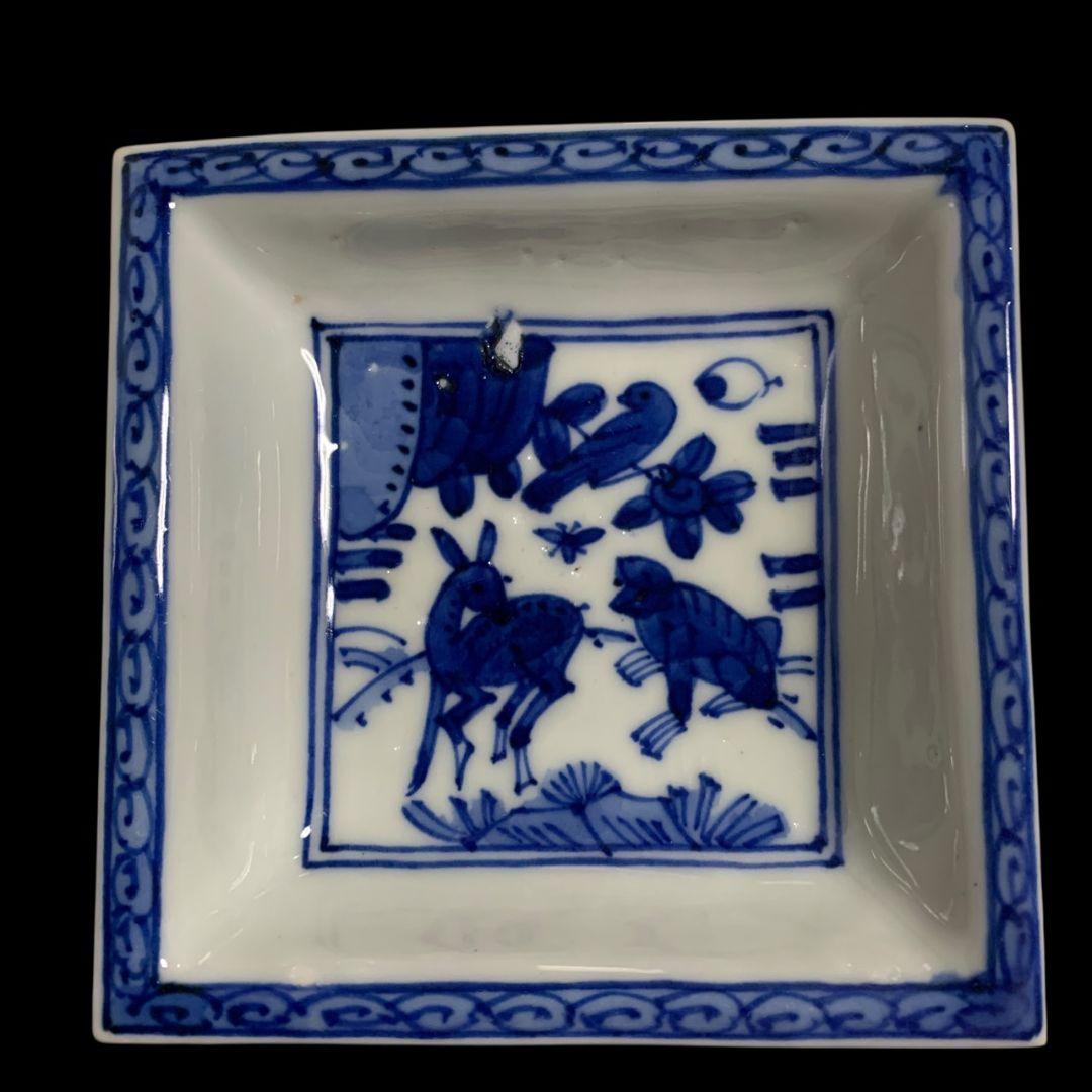 永楽善五郎 染付鹿猿四方皿 小皿 角皿 五客 永楽妙全 染付