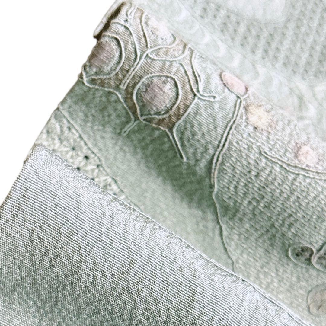 A143愛華 着物 付け下げ袷刺繍　スワト　錆青磁　フォーマル　身丈162cm