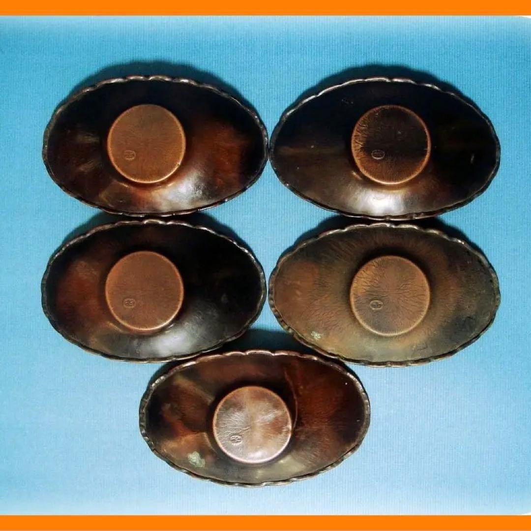 499『唐銅 木の葉形 茶托 ５枚』　/骨董品 古美術 古玩 アンティーク