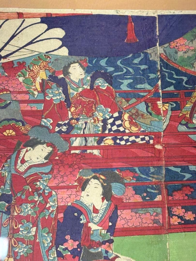 「舞楽之図」 楊洲周延 浮世絵 錦絵 3枚続 額装