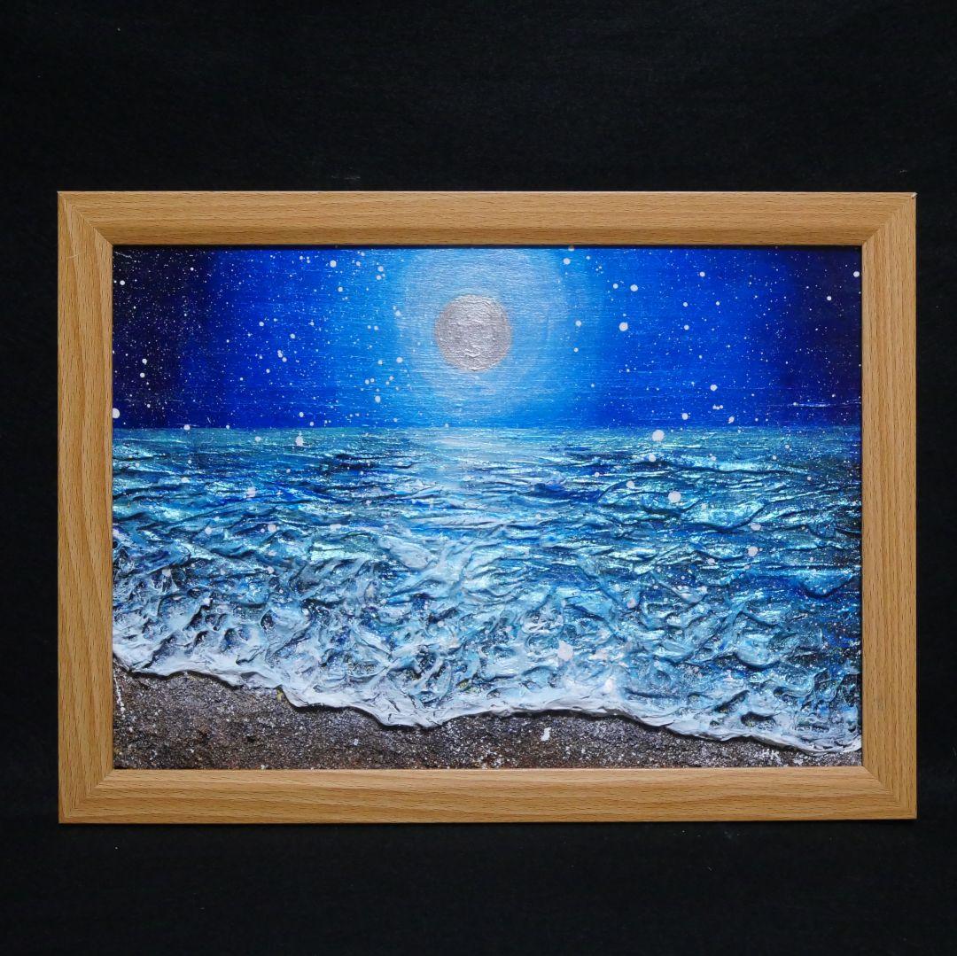 油絵 油彩 油彩画 絵 絵画【海雪の満月】