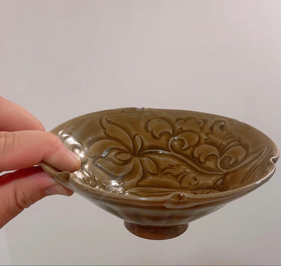 耀州窯刻花魚斗笠碗 唐物　茶道具 煎茶碗　中国古美術　骨董品　陶芸