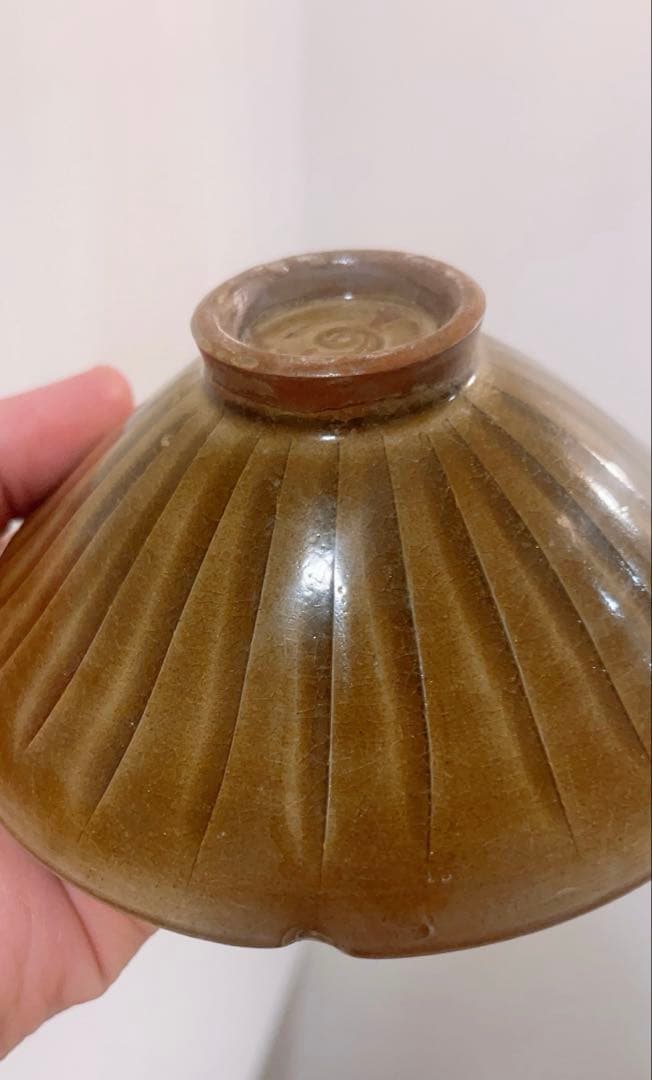 耀州窯刻花魚斗笠碗 唐物　茶道具 煎茶碗　中国古美術　骨董品　陶芸