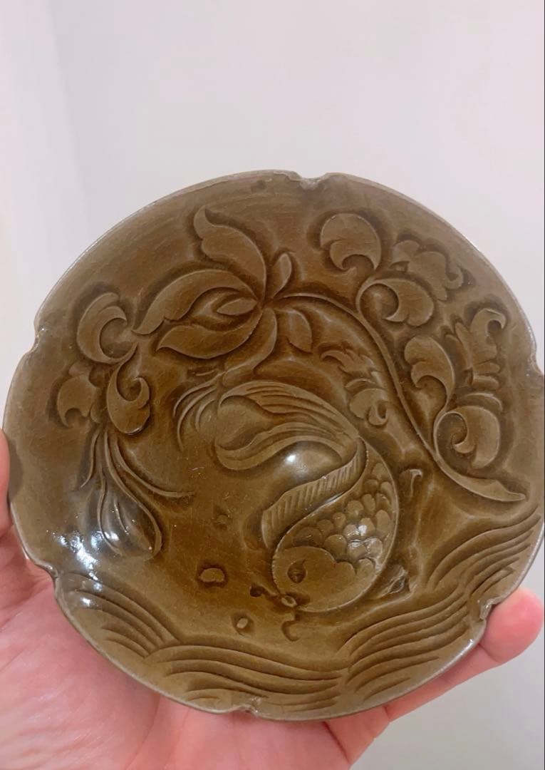 耀州窯刻花魚斗笠碗 唐物　茶道具 煎茶碗　中国古美術　骨董品　陶芸