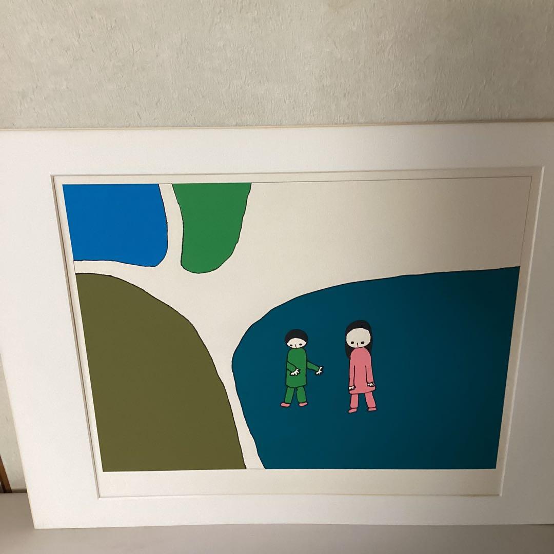 宮城まり子　　在銘　水彩画　二人の道【本目俊光へ】記載有り　額装　即決品