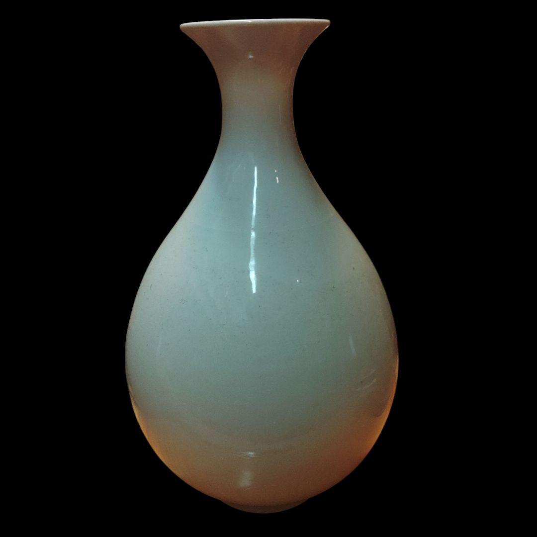 中国美術　景徳鎮写　白磁鶴首花瓶