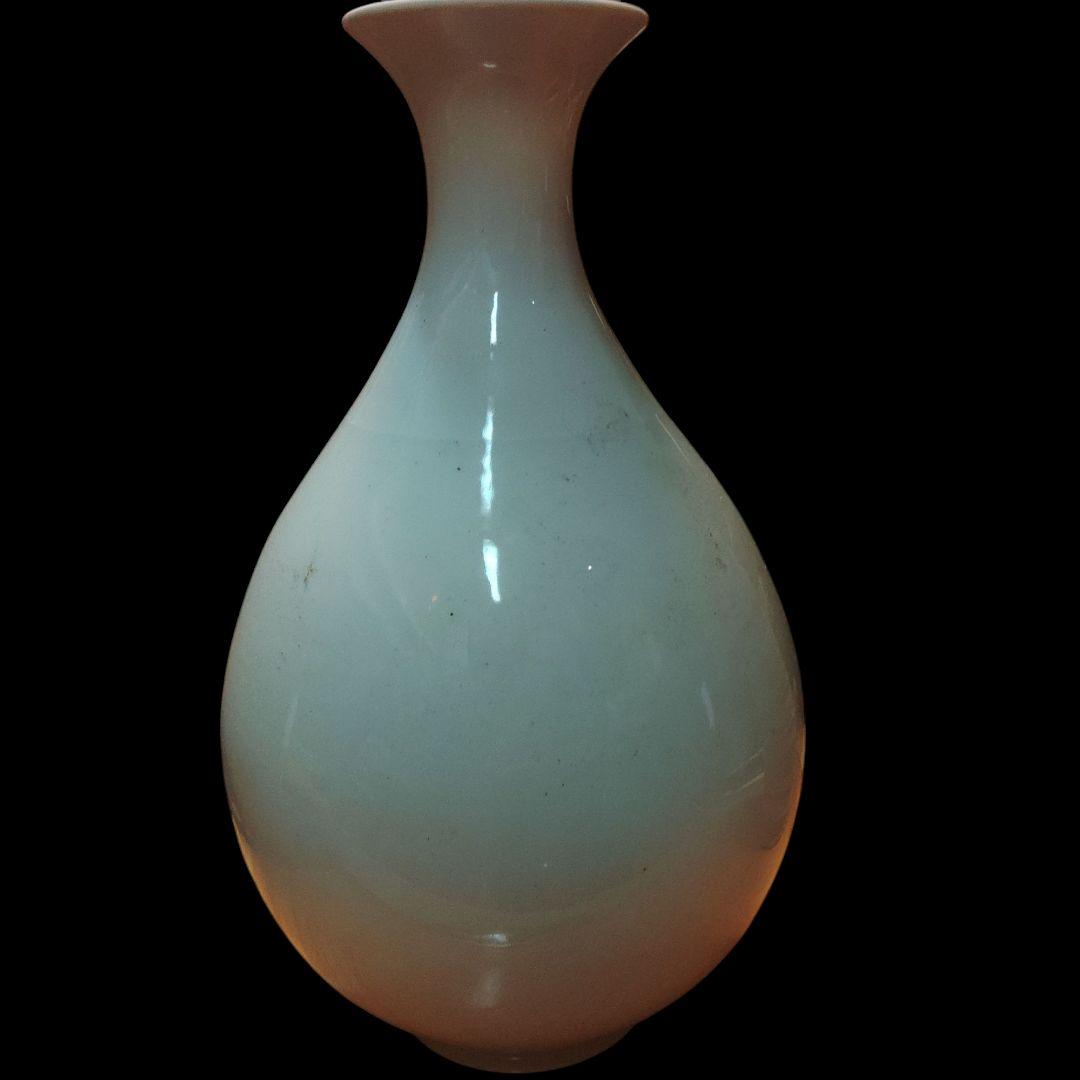 中国美術　景徳鎮写　白磁鶴首花瓶