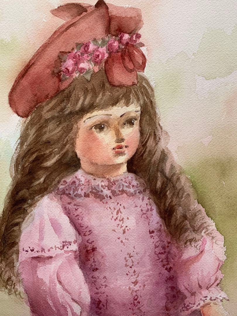 透明水彩画原画アンティークビスクドール②