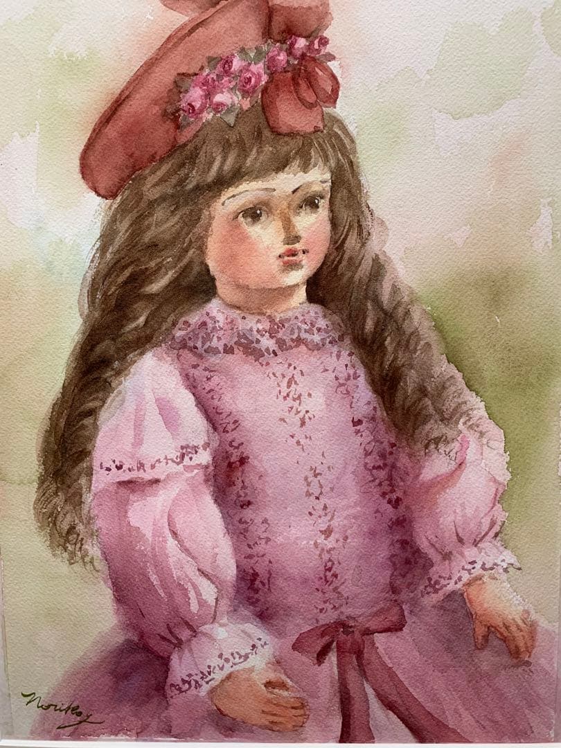 透明水彩画原画アンティークビスクドール②