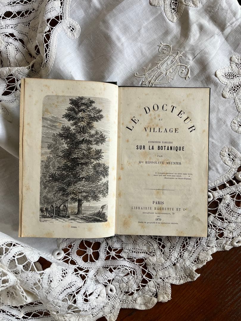 ◆フランスアンティーク｜激レア直筆サイン古書植物草花挿絵19s金彩エンボスハード