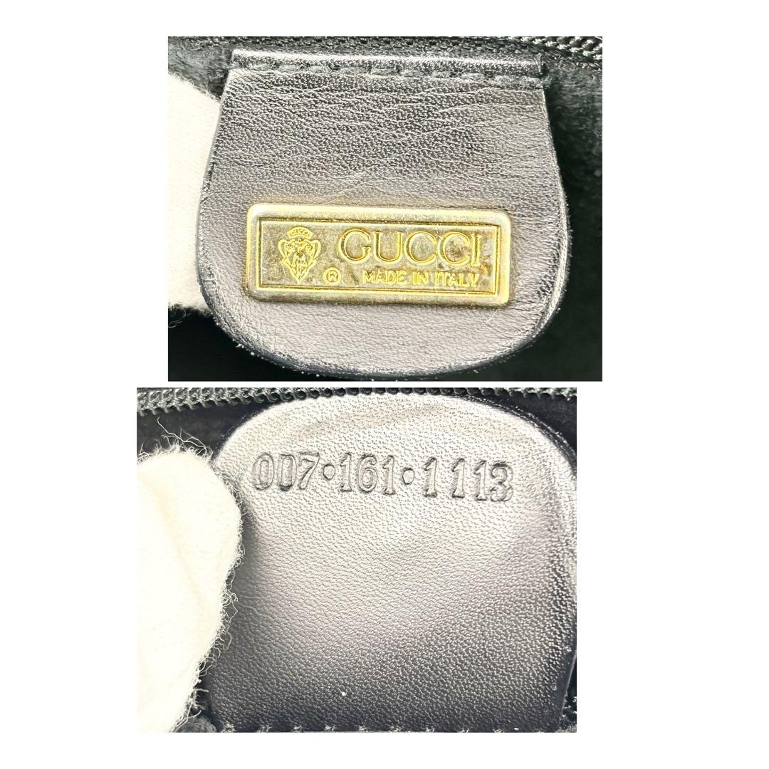 【美品】オールドグッチ ロゴ型押し オールレザー ショルダーバッグ ブラック