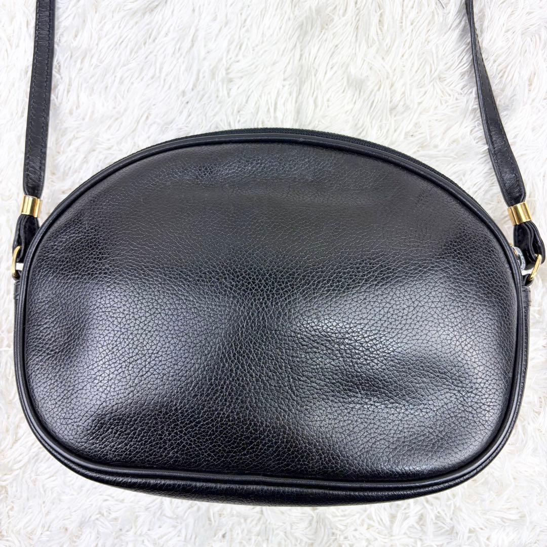 【美品】オールドグッチ ロゴ型押し オールレザー ショルダーバッグ ブラック