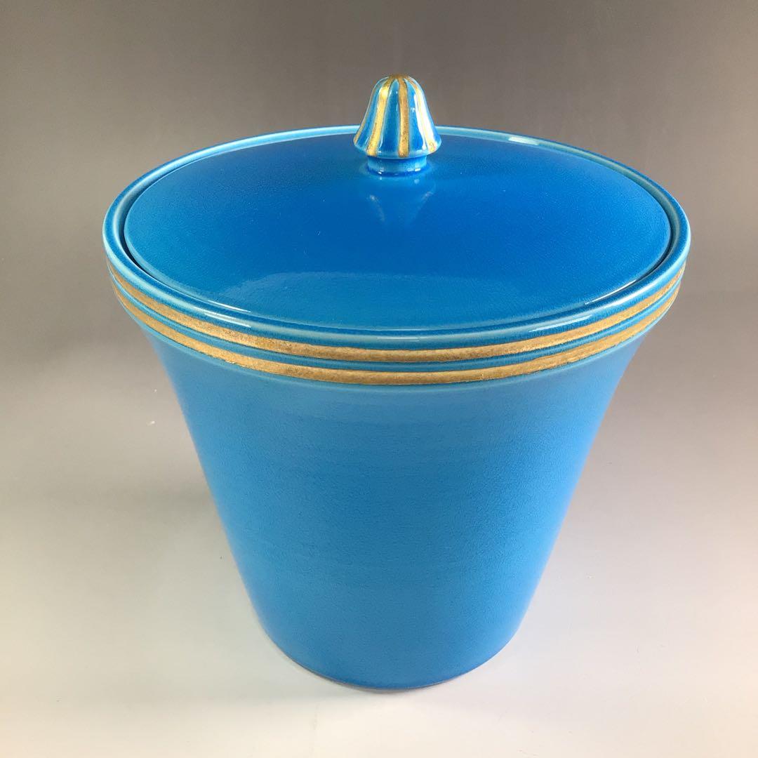 Ｒ６５６　水指　『御室窯造』『浅黄交趾』『末広水指』　共箱　茶道具