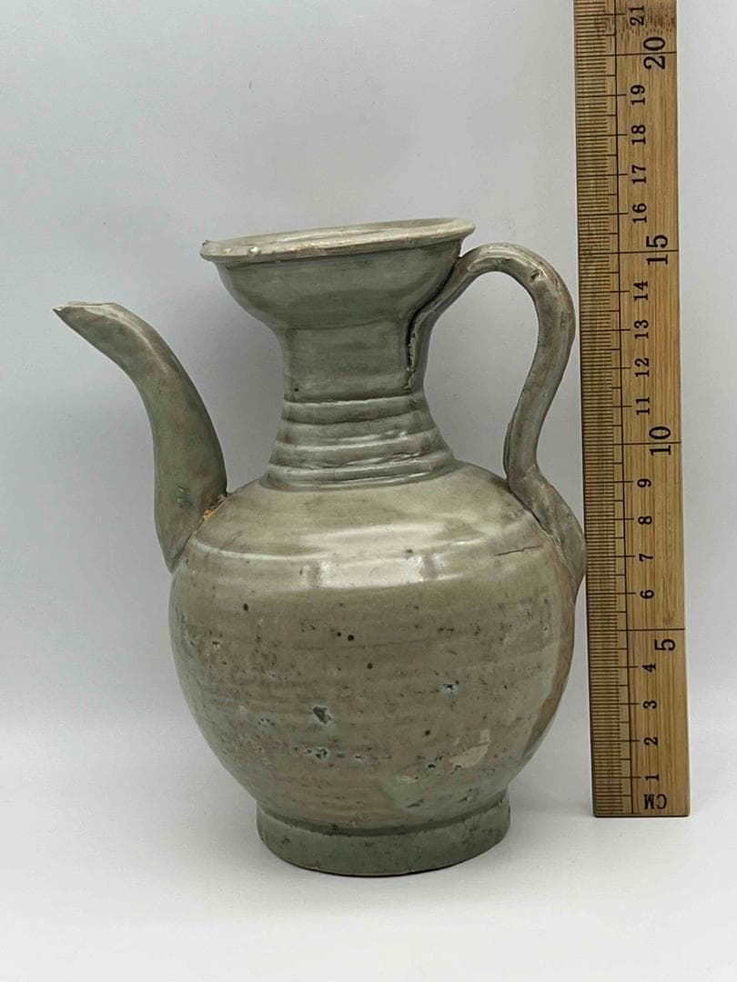 北宋時代　青磁弦紋水注　越州窯　水滴　水指　水差し　茶道具(C-68)