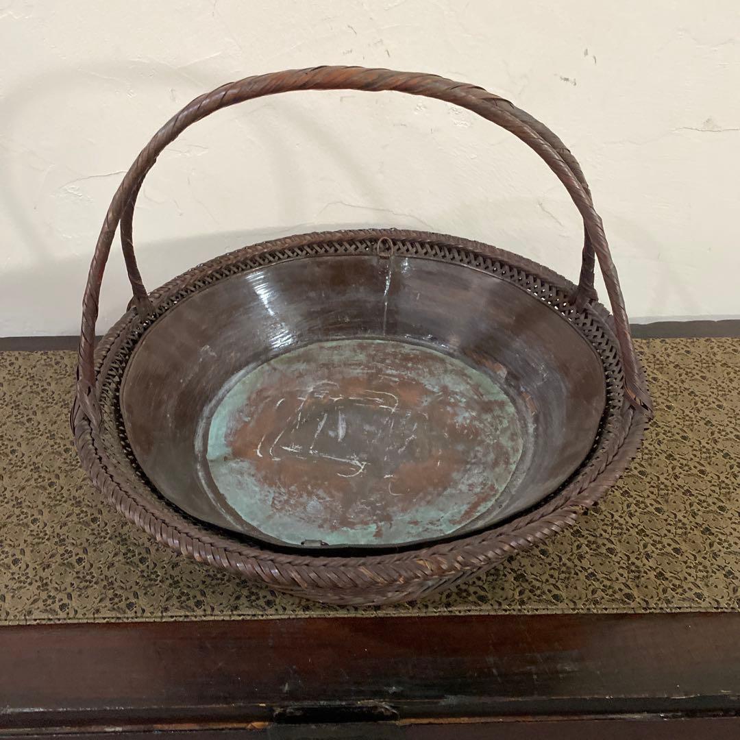 骨董　大きな竹籠　花籠　竹花入　エコメルカリ便指定して下さい