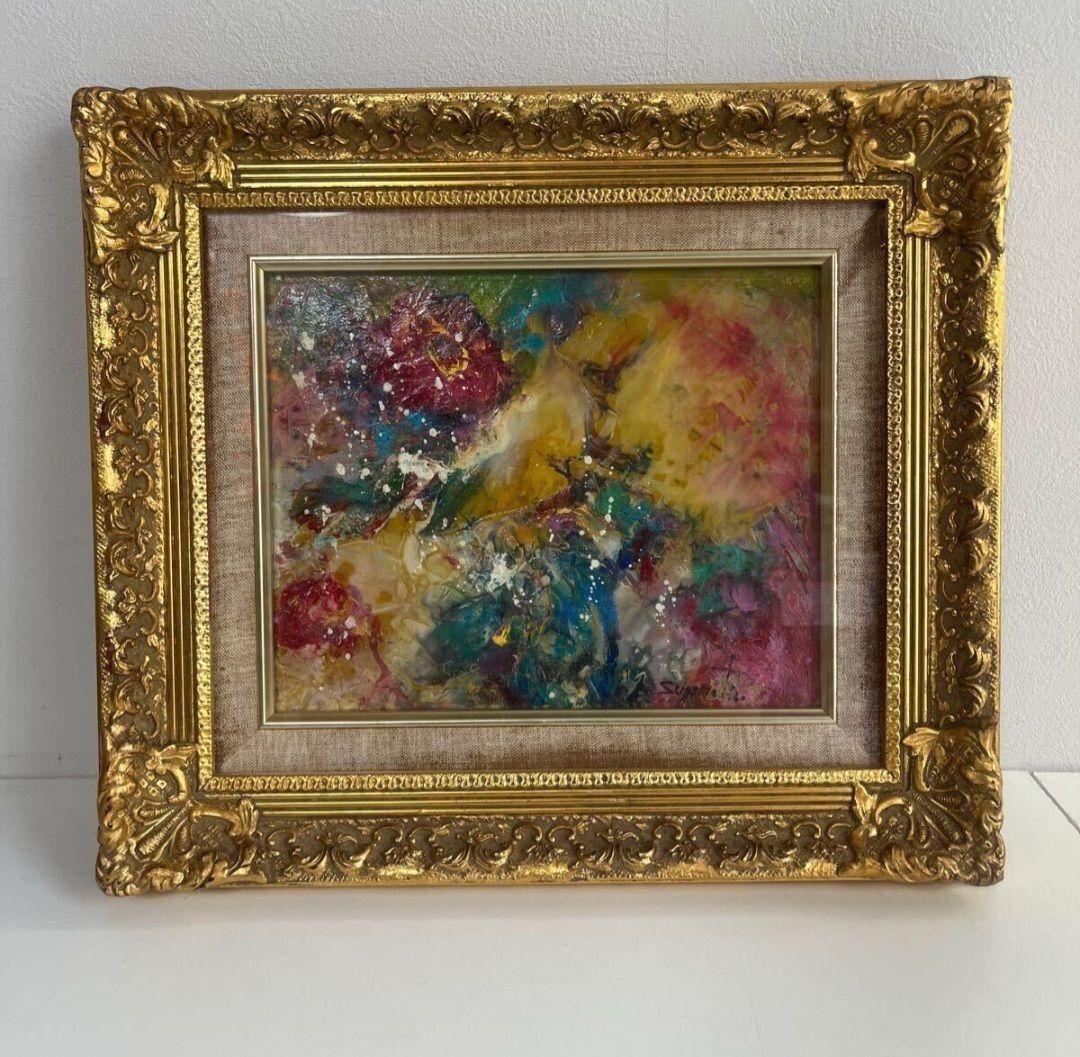 杉本ひろみ　 とりと華 国際現代美術家協会理事　1990真作　抽象画