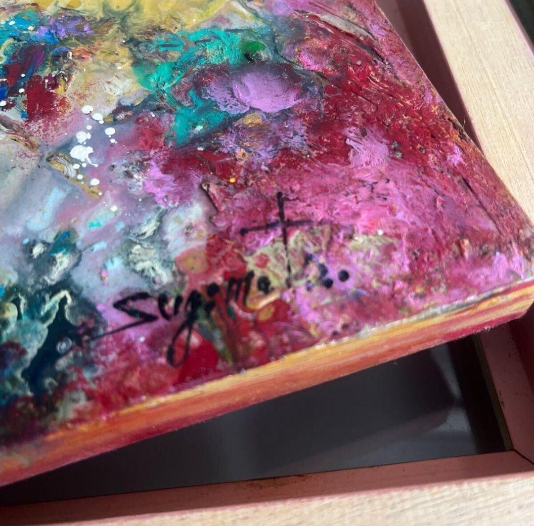 杉本ひろみ　 とりと華 国際現代美術家協会理事　1990真作　抽象画