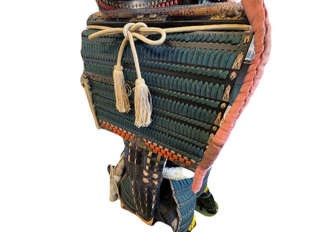 日本美術 時代甲冑 等身大 家紋入 丸に揚羽蝶 鎧兜 一式 面頬 鎧櫃 鎧立付