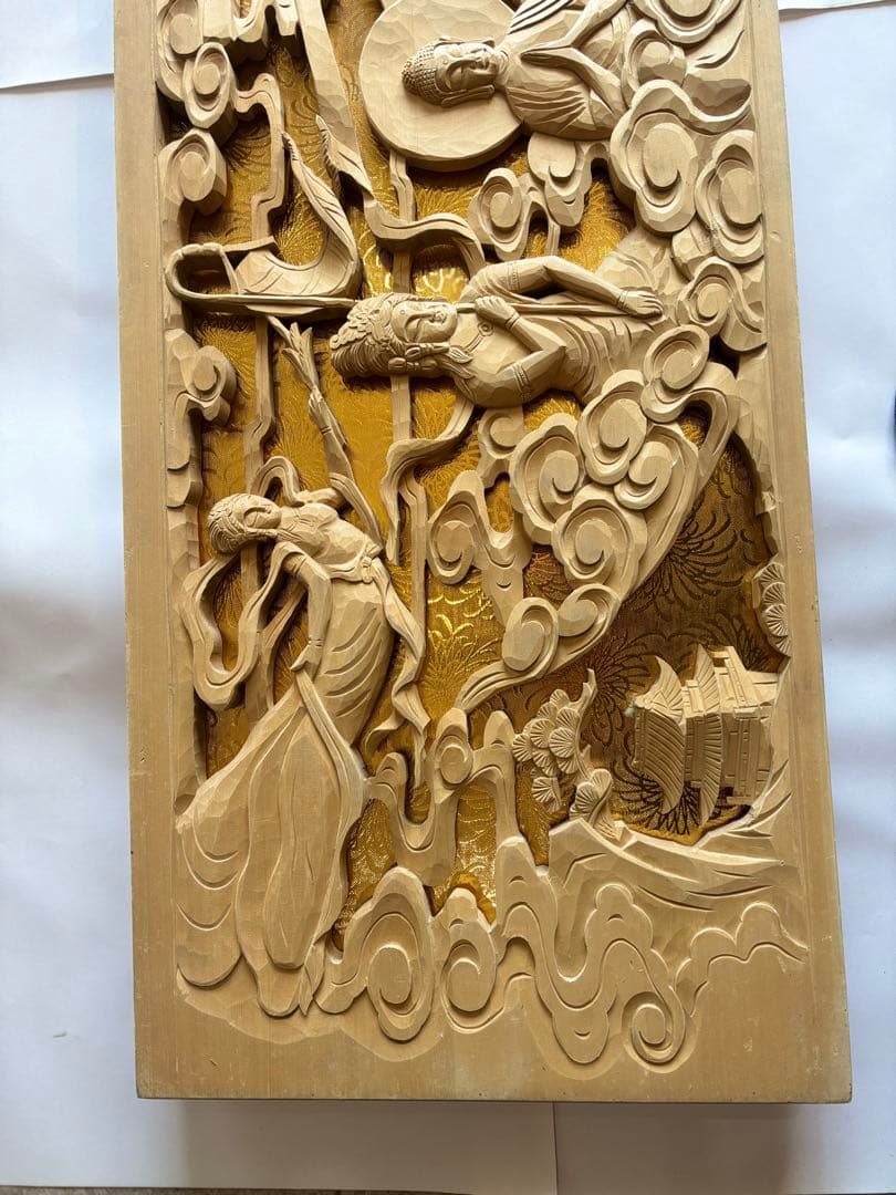 観音　如来像　彫刻　板