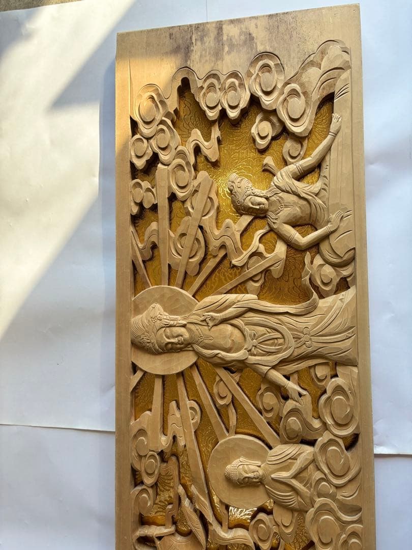 観音　如来像　彫刻　板