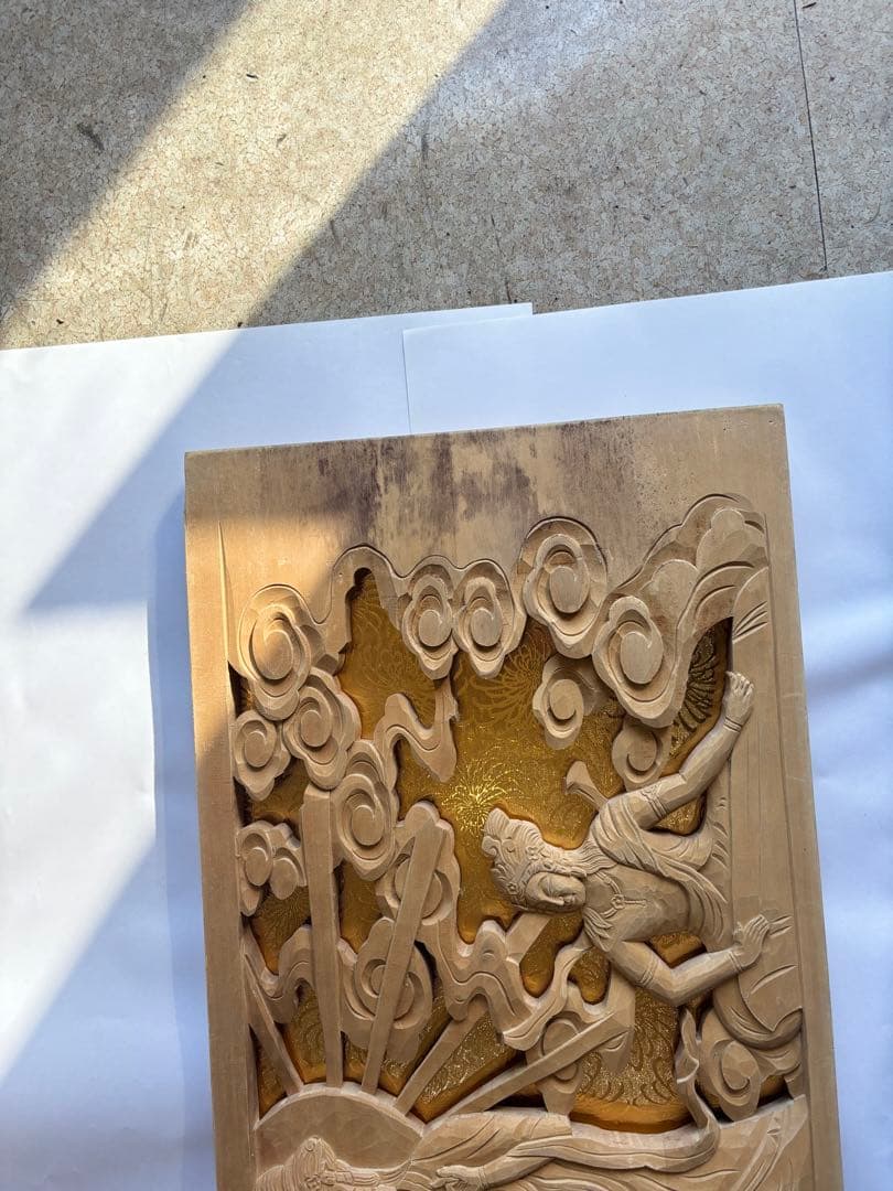 観音　如来像　彫刻　板