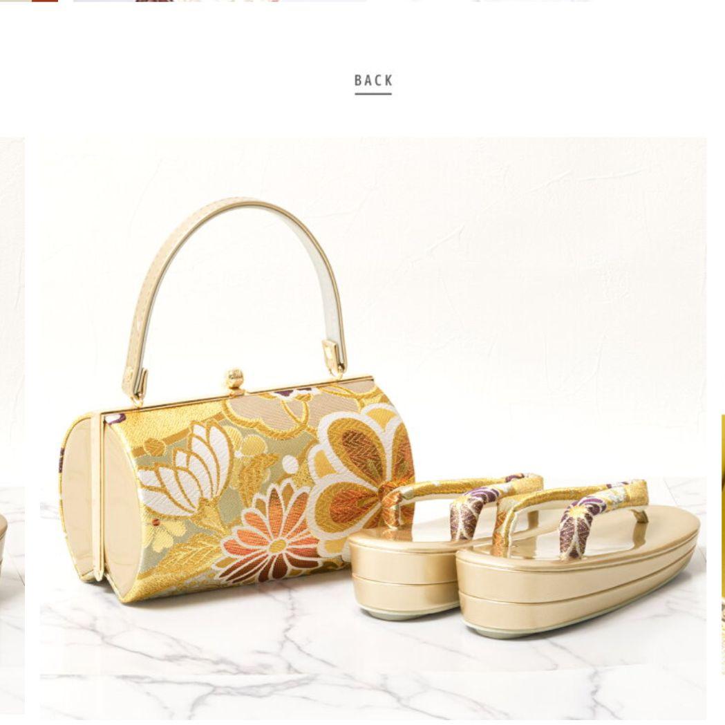 草履とバッグのセット 金色花柄
