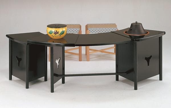 【茶道具 立礼棚 立礼卓 】 末広棚 即中斎好写 椅子2客付　小川湖舟作 組立式