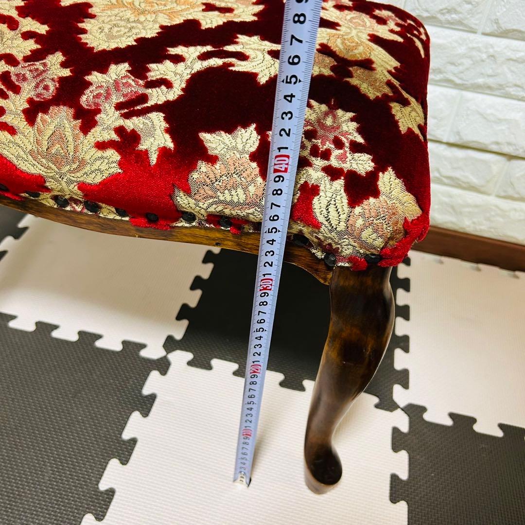 【美品】イタリア製　レッド生地　猫脚スツール